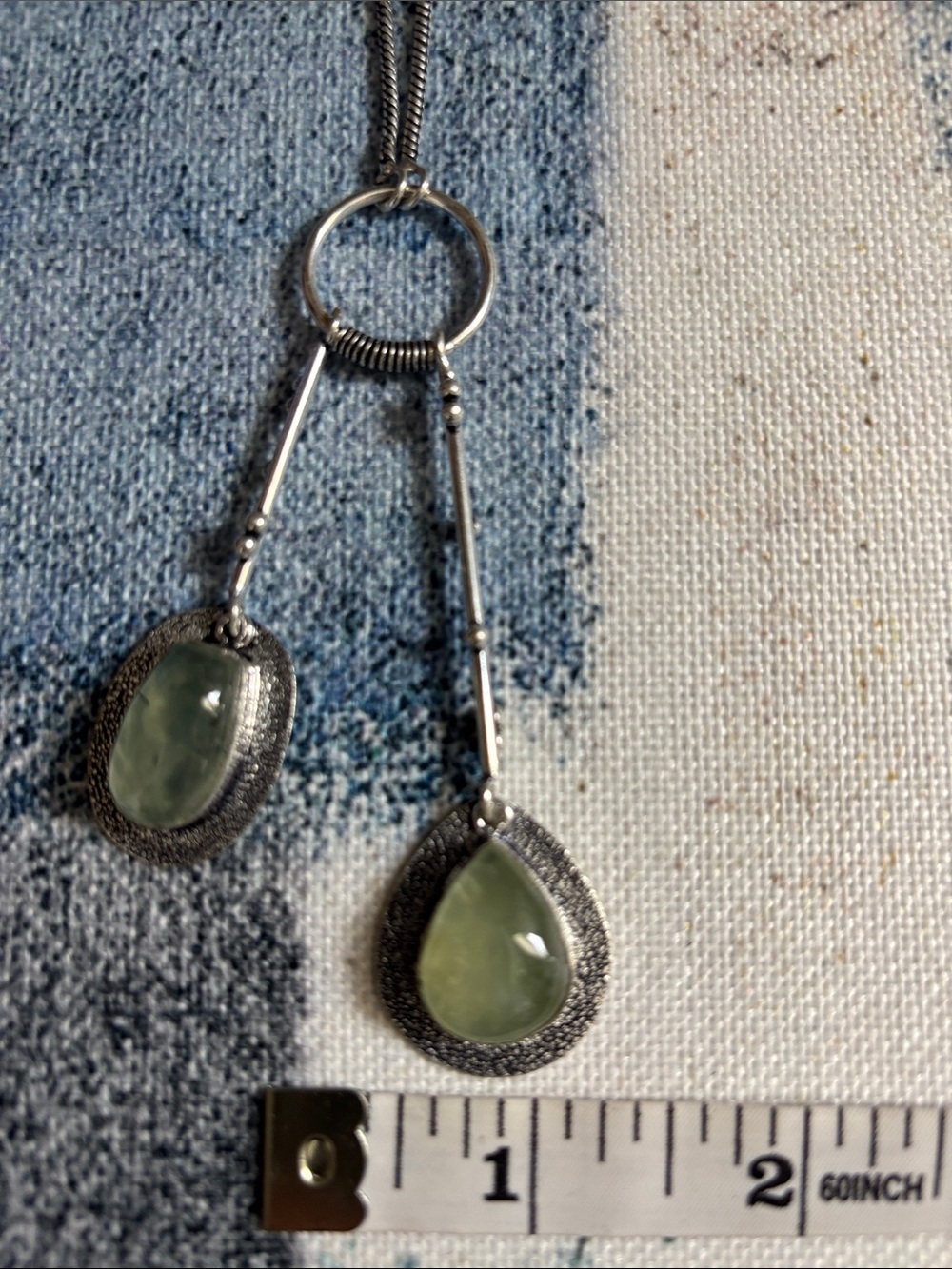 Double Drop Prehnite Light Green Gemstone Necklace - Picture 8 of 10